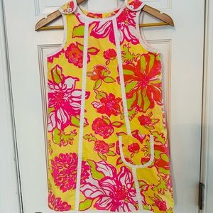 Lilly Pulitzer Girls Yellow & Pink Floral Dress w Button Accents